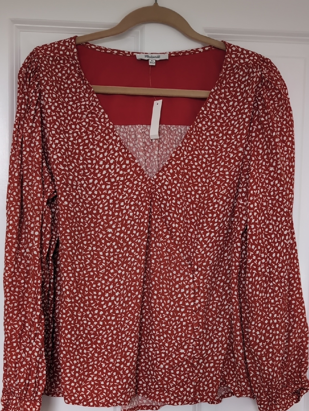 Madewell Rust-Red V-Neck Ditsy Print Blouse